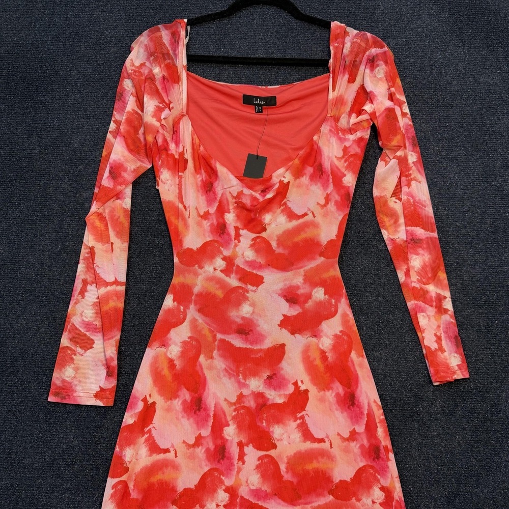 Lulus Dress Womens XL Pink Floral Long Sleeve Cowl Neck Bodycon Midi Party